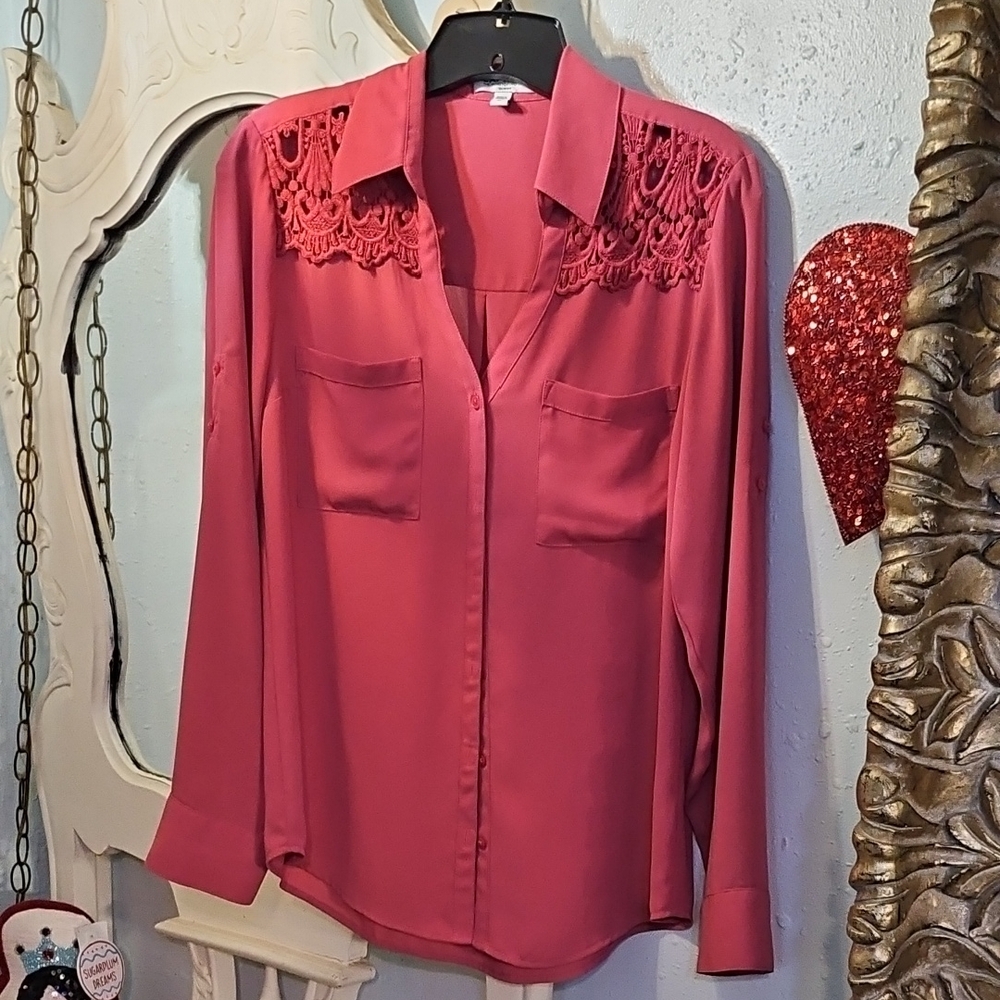 Express The Portofino Shirt Elegant Lace Women's Top Size Med
